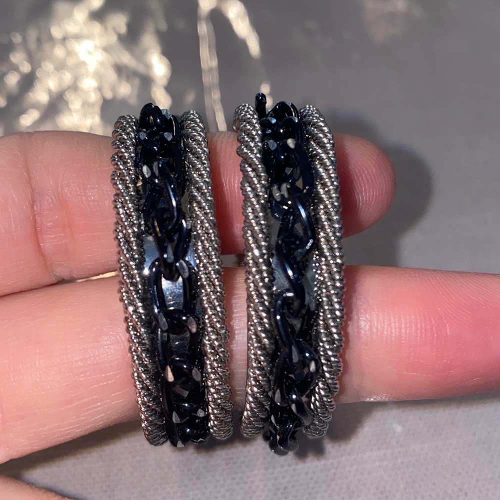 Black and Silver Hoop Earrings